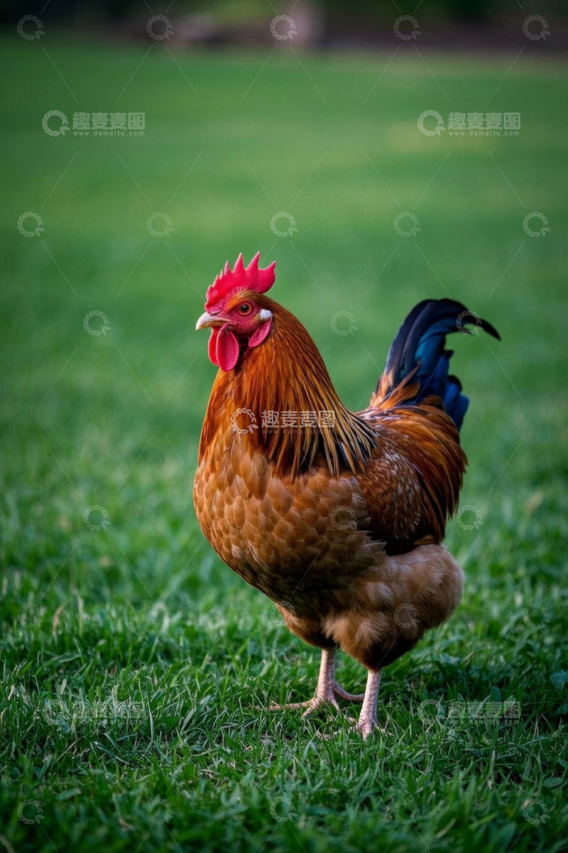 高清大图下载【趣麦麦图】草地上的公鸡特写