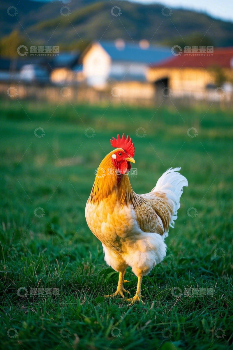 高清大图下载【趣麦麦图】草地上站立的公鸡