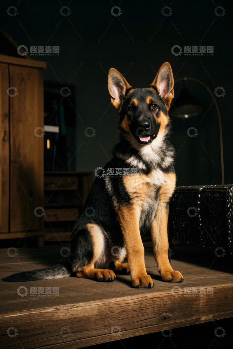 高清大图下载【趣麦麦图】室内德国牧羊犬坐立照片