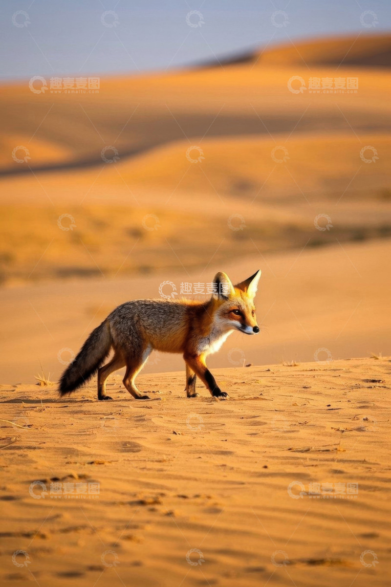 高清大图下载【趣麦麦图】沙漠中行走的狐狸