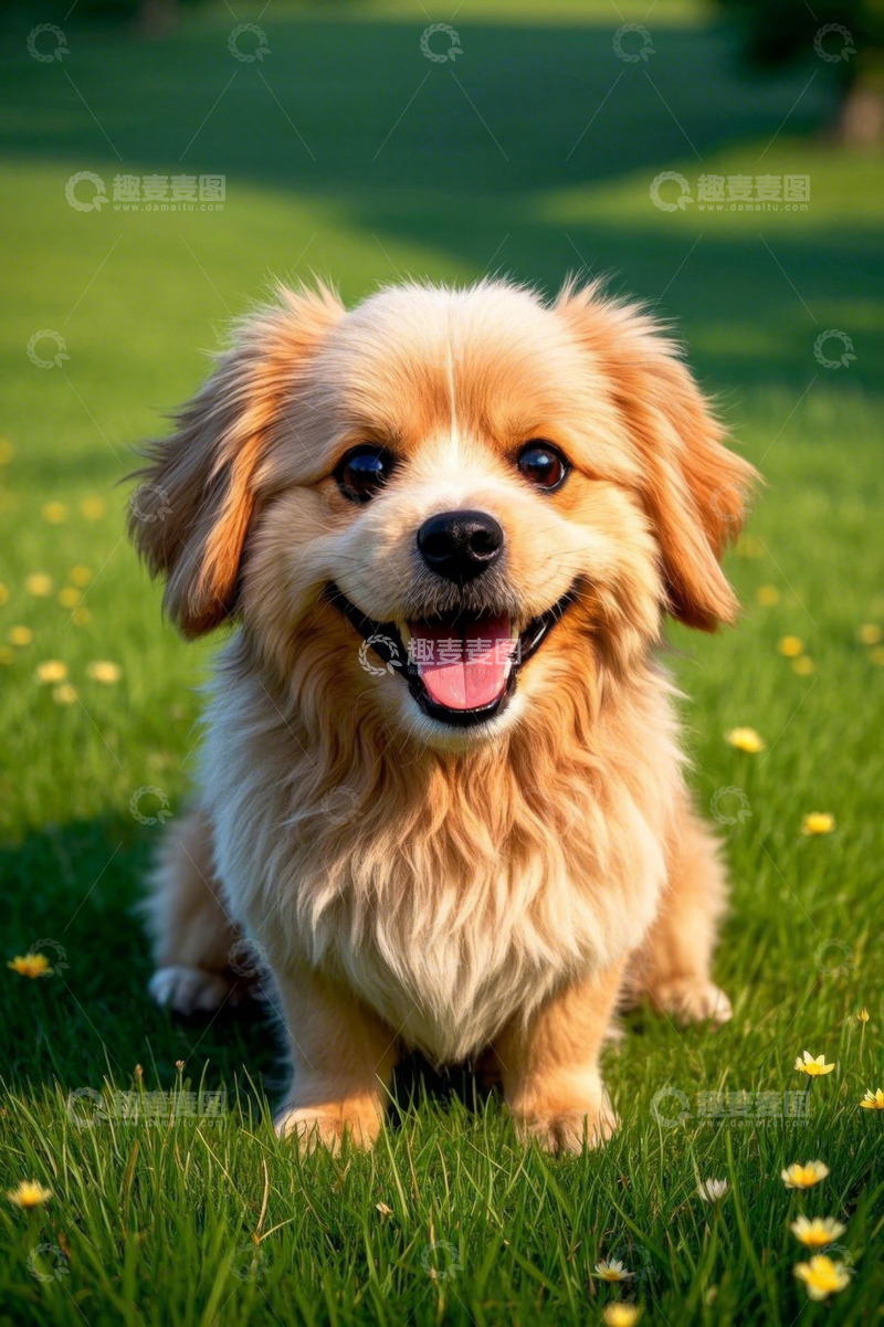 高清大图下载【趣麦麦图】草地上的可爱小狗