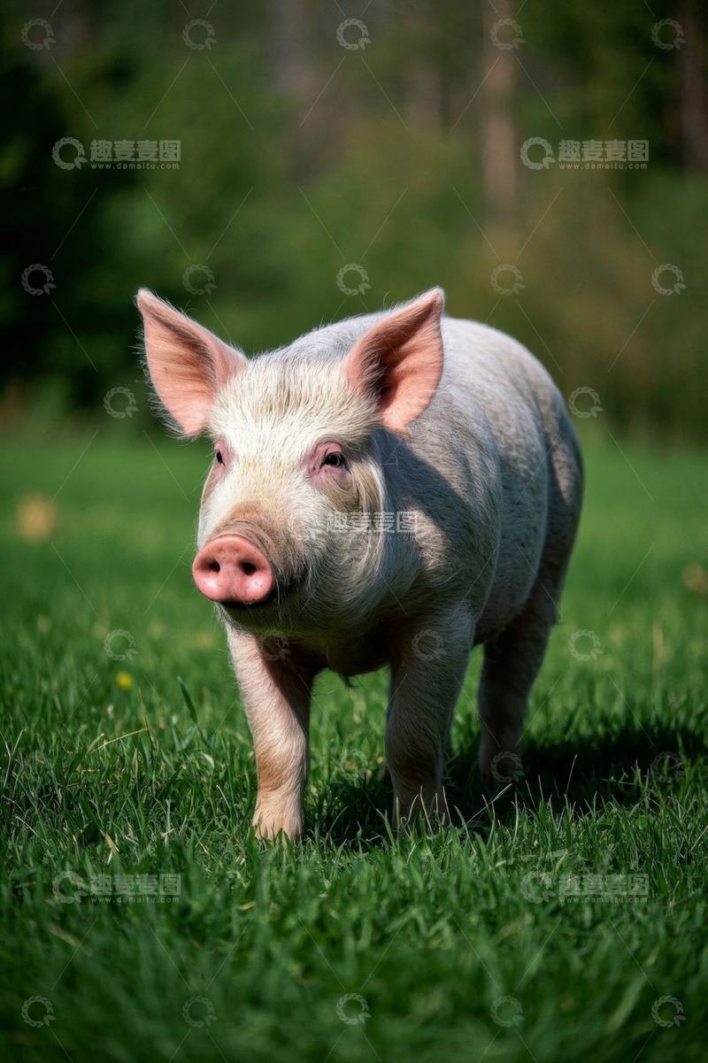 高清大图下载【趣麦麦图】草地上的小猪特写