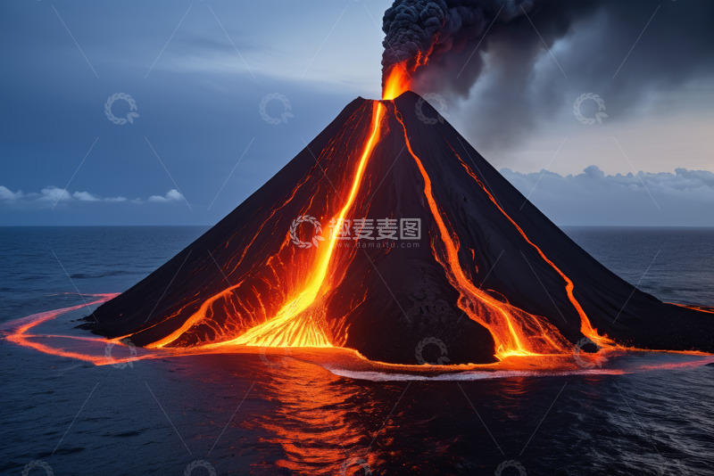 高清大图下载【趣麦麦图】海上火山喷发壮丽景观