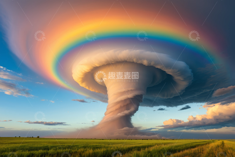 高清大图下载【趣麦麦图】田野上空的龙卷风与彩虹景象