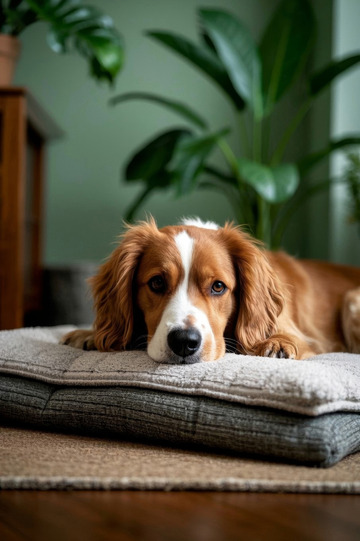 趴在垫子上的宠物狗