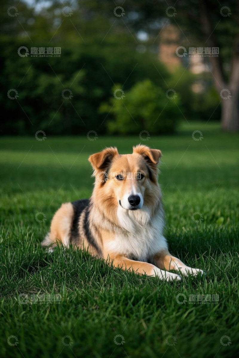 高清大图下载【趣麦麦图】草地休憩的牧羊犬