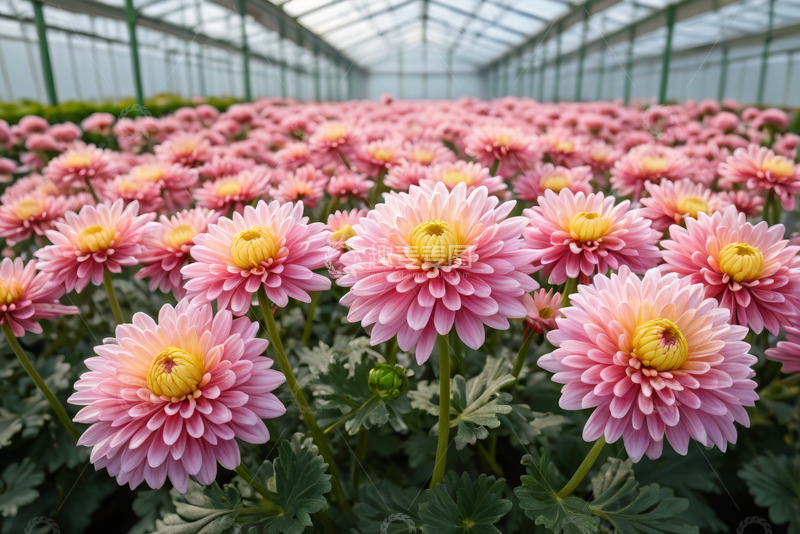 高清大图下载【趣麦麦图】温室中盛开的粉色大丽花