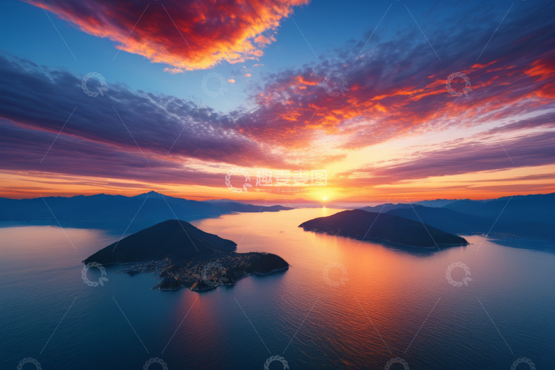 高清大图下载【趣麦麦图】海上岛屿日出全景风光