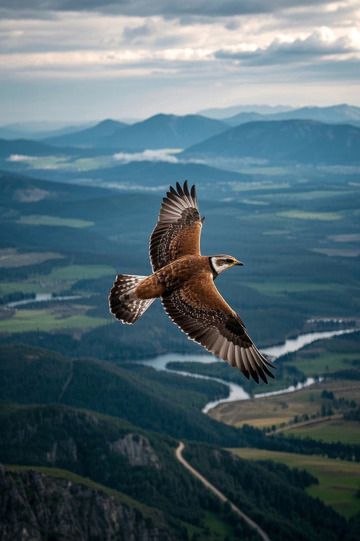 猛禽于山川间展翅翱翔