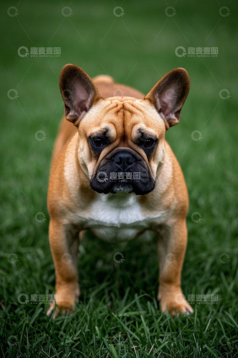 高清大图下载【趣麦麦图】草地上的法国斗牛犬