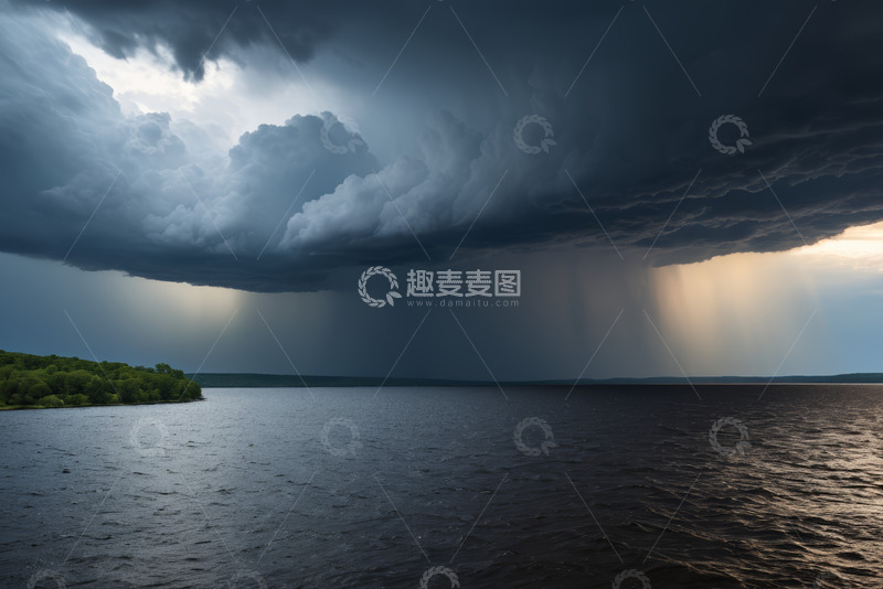 高清大图下载【趣麦麦图】湖泊上空乌云密布的天气景象
