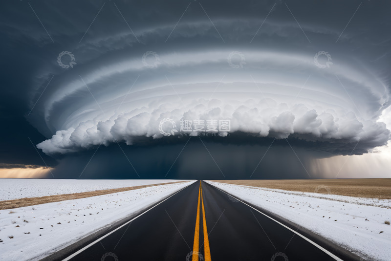 高清大图下载【趣麦麦图】公路上的雷暴天气景象