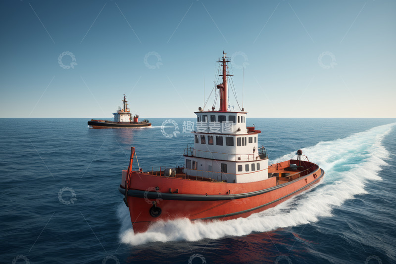 高清大图下载【趣麦麦图】海上航行的红色船舶