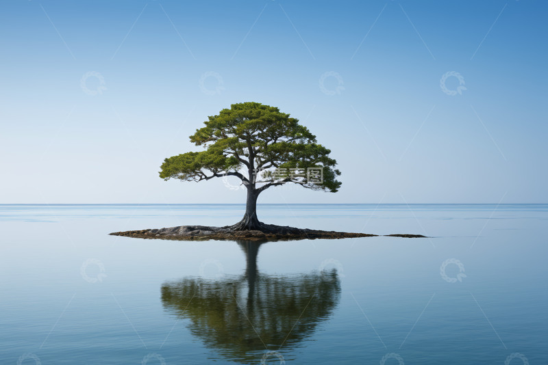 高清大图下载【趣麦麦图】孤树立于平静湖面