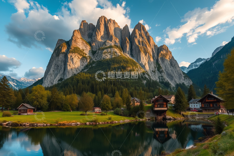 高清大图下载【趣麦麦图】山间湖畔木屋自然风光