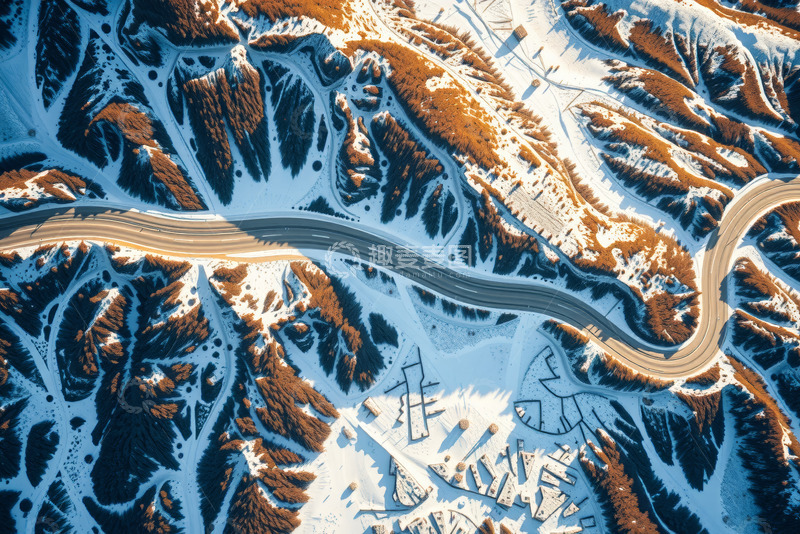 高清大图下载【趣麦麦图】航拍雪山间蜿蜒公路