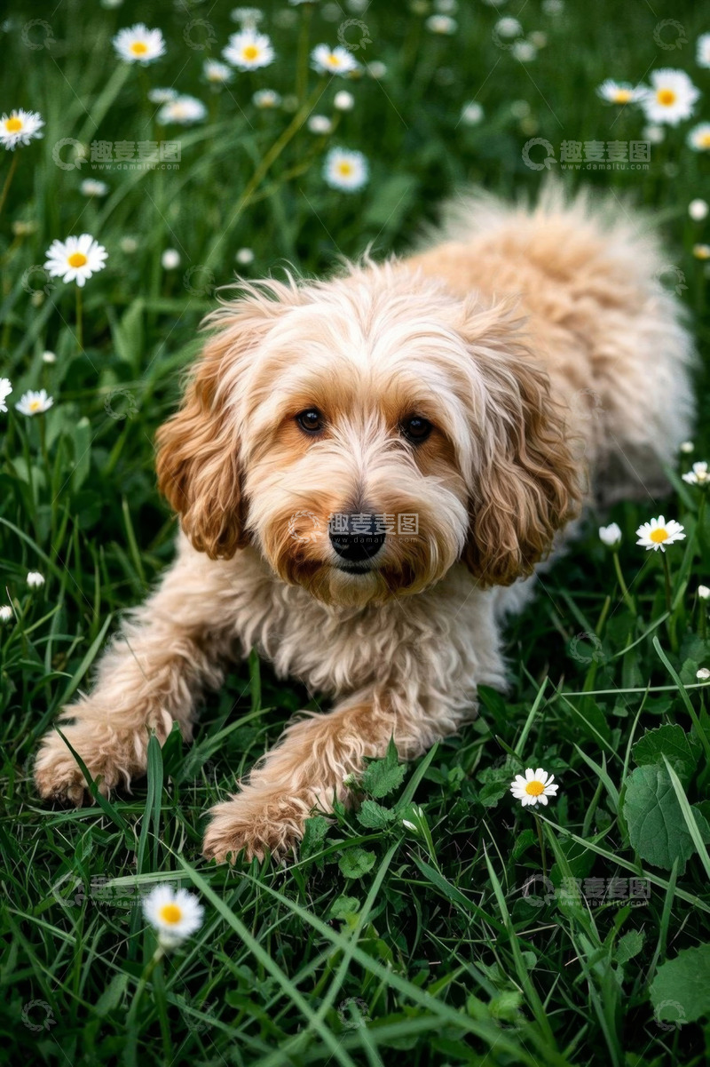 高清大图下载【趣麦麦图】草地上趴着的可爱小狗