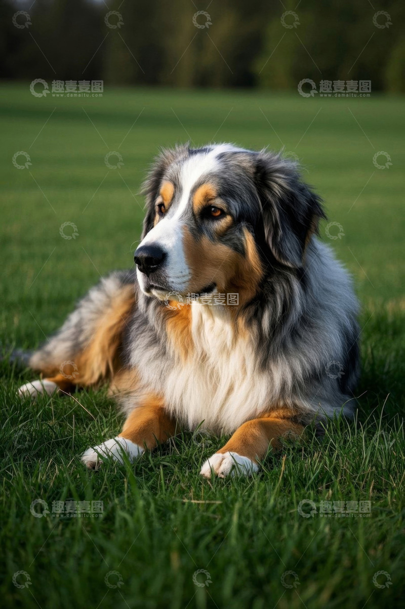 高清大图下载【趣麦麦图】草地上的三色牧羊犬