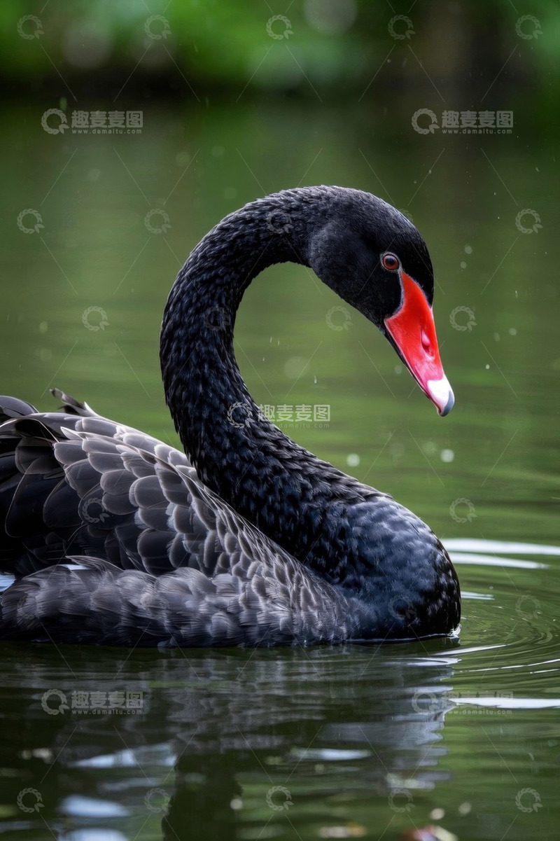 高清大图下载【趣麦麦图】水中游弋的黑天鹅特写