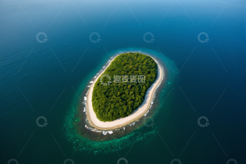 高清大图下载【趣麦麦图】航拍海洋中的绿色岛屿