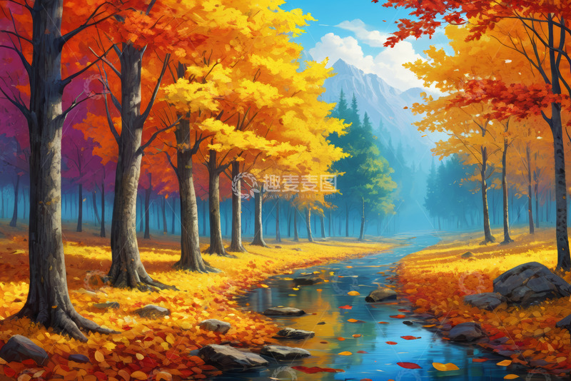 高清大图下载【趣麦麦图】秋季森林溪流自然风光