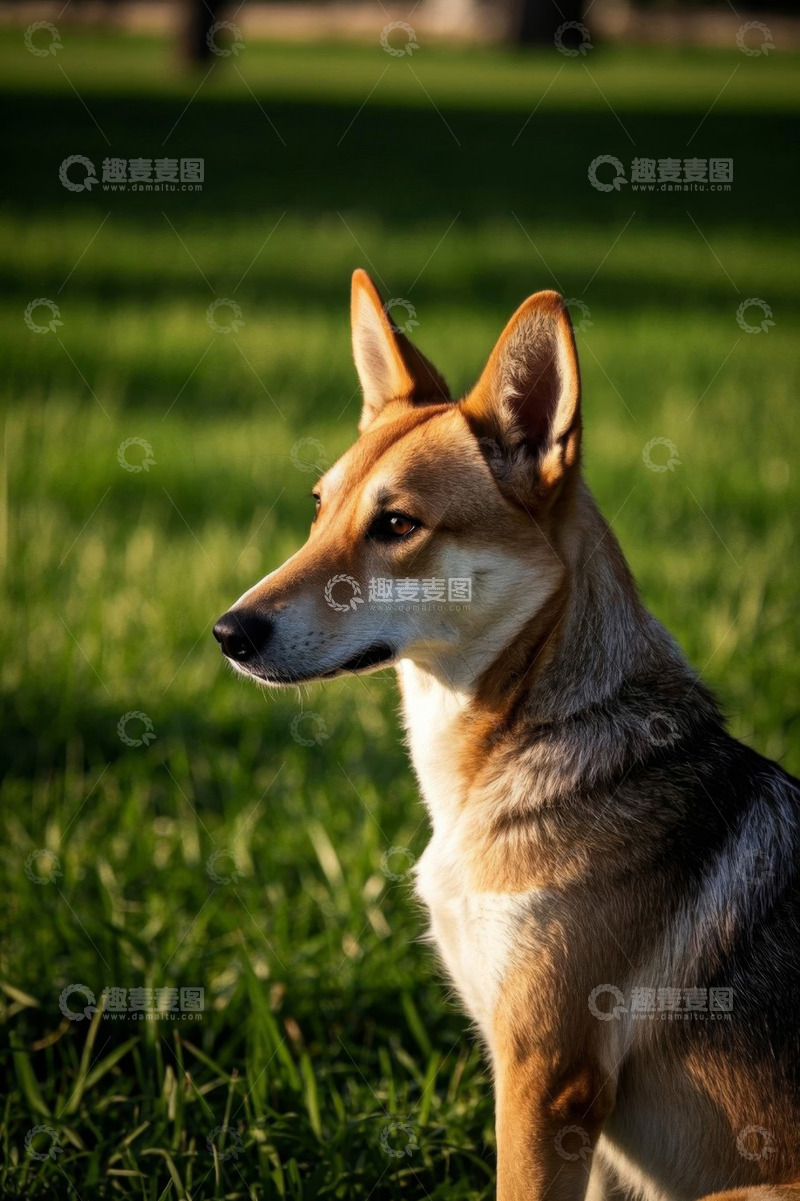 高清大图下载【趣麦麦图】草地上的狗特写