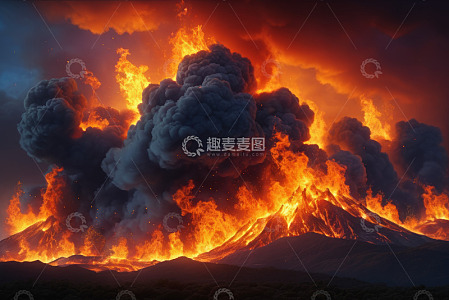 火山喷发火焰浓烟景象