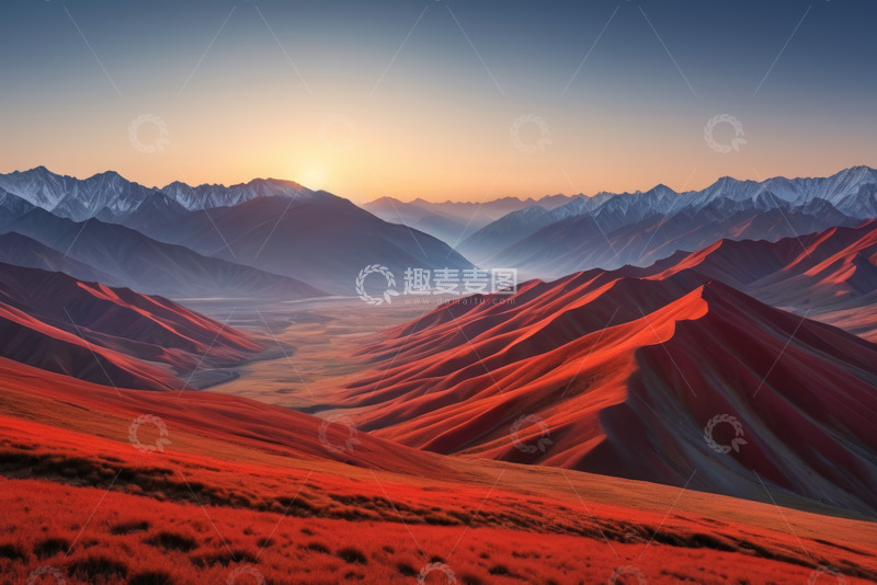 高清大图下载【趣麦麦图】日出时分连绵山脉壮丽景观