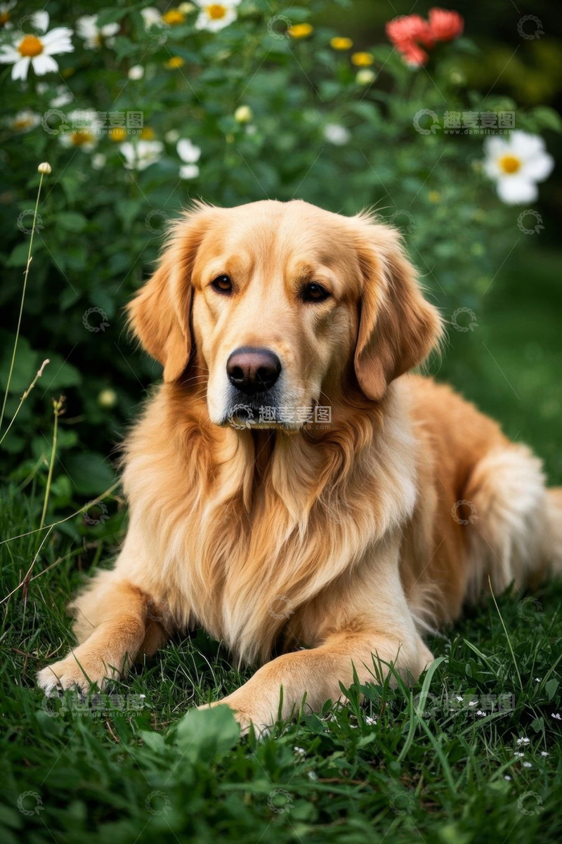 高清大图下载【趣麦麦图】草地上休憩的金毛犬