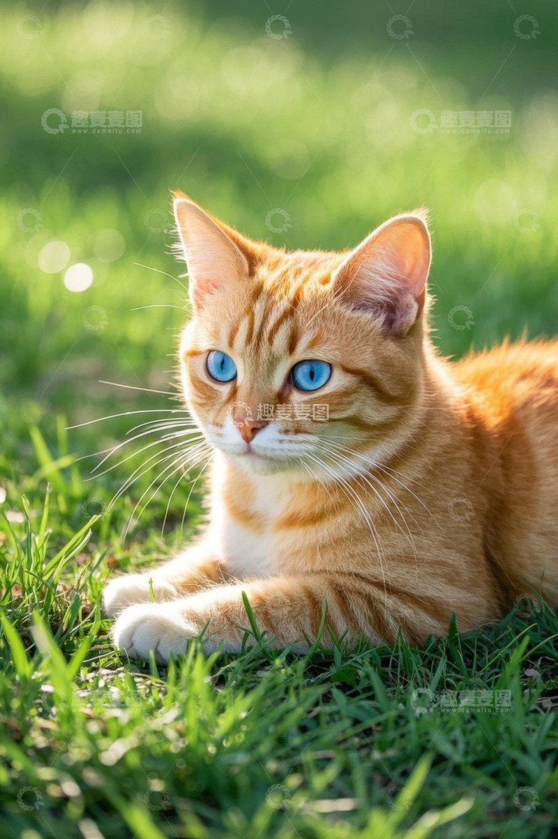 高清大图下载【趣麦麦图】草地上的橘色蓝眼小猫
