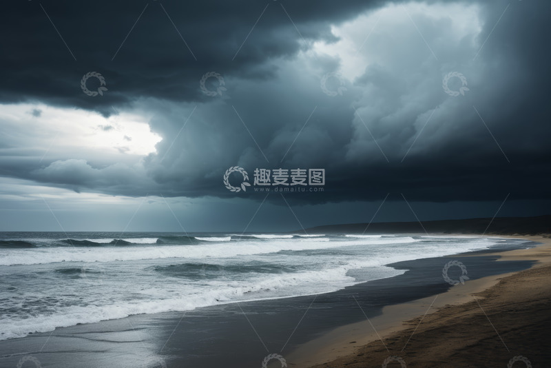 高清大图下载【趣麦麦图】海边乌云密布暴风雨景象