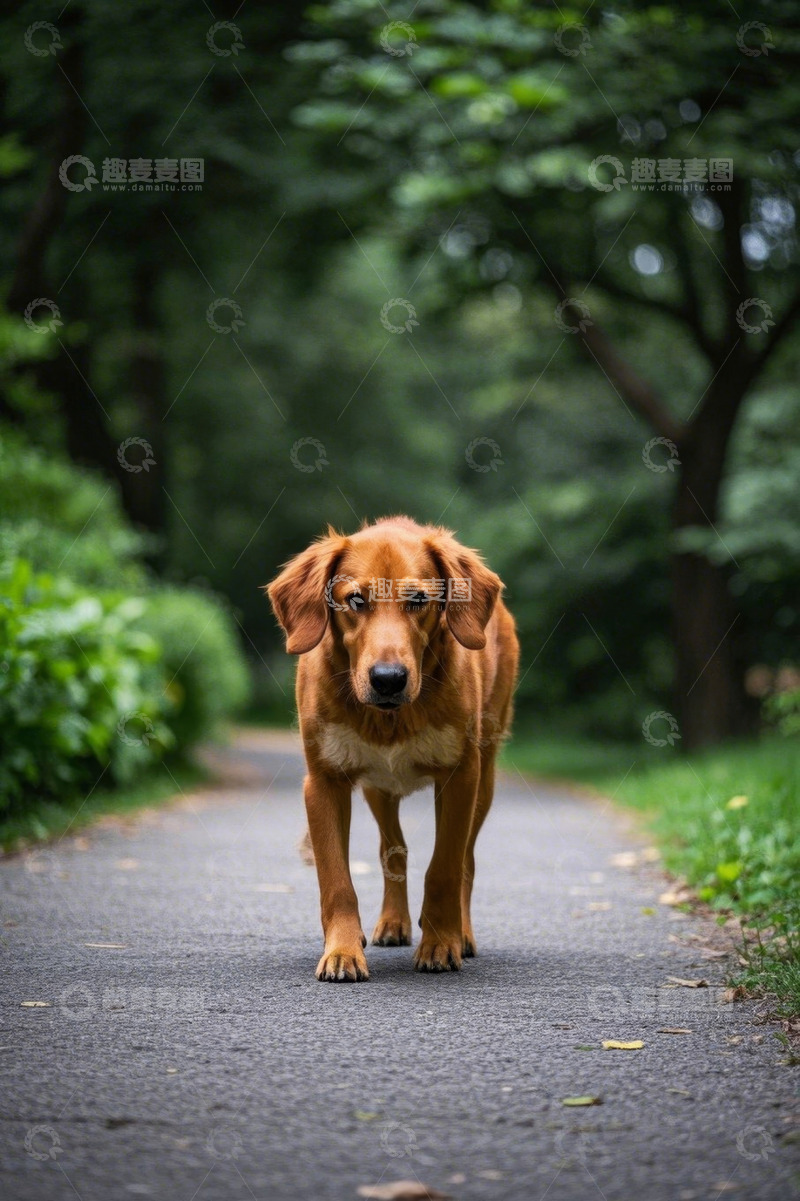 高清大图下载【趣麦麦图】公园中小狗在步道上行走