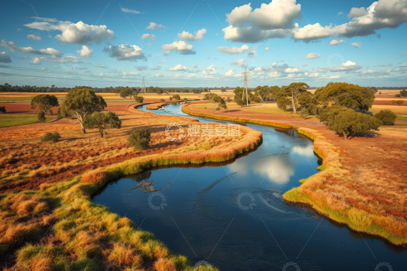 高清大图下载【趣麦麦图】田野间蜿蜒河流自然风光