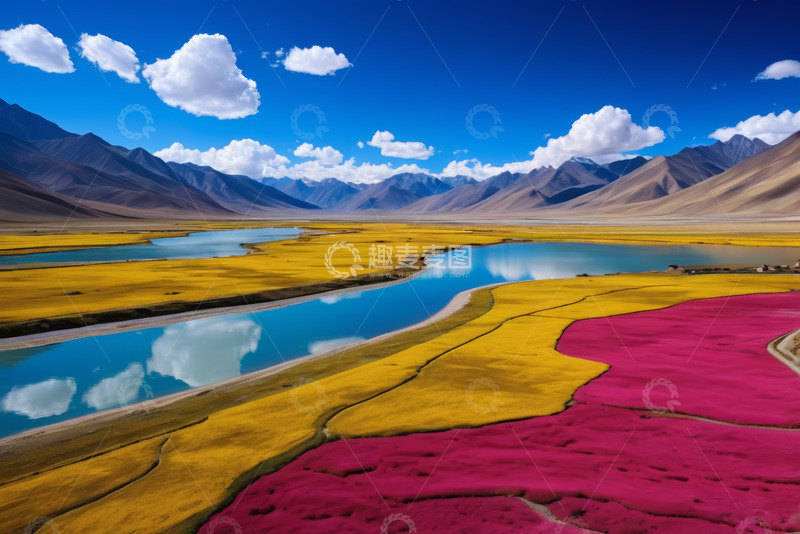 高清大图下载【趣麦麦图】山川间多彩河流自然风光