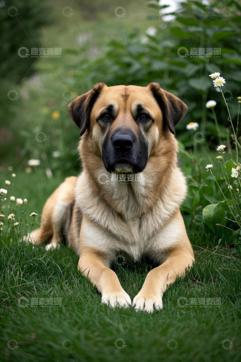 高清大图下载【趣麦麦图】草地上休憩的大狗