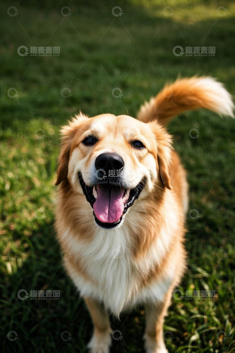 高清大图下载【趣麦麦图】草地上的金毛犬特写