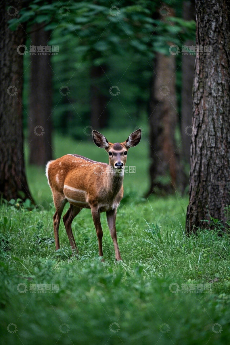 高清大图下载【趣麦麦图】森林中站立的小鹿