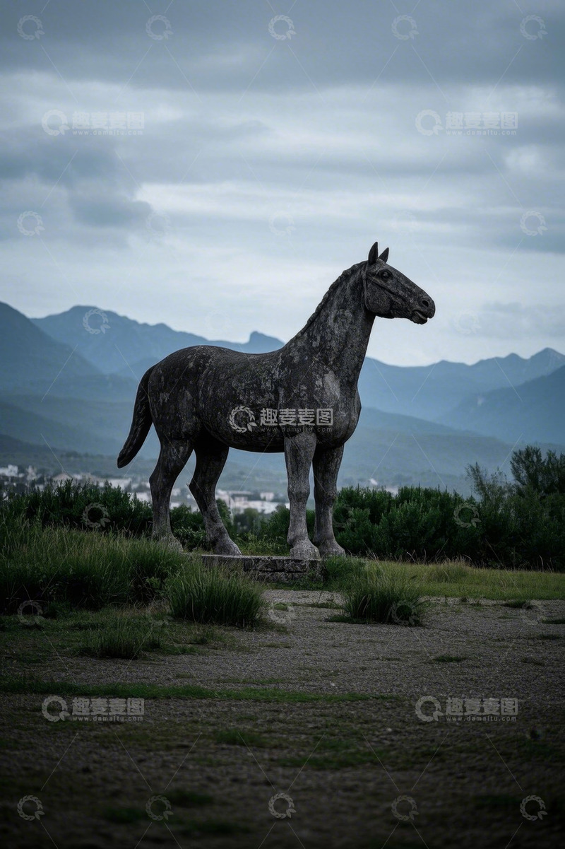 高清大图下载【趣麦麦图】户外大型石马雕塑