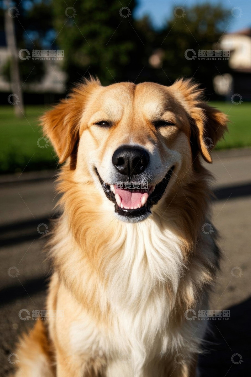 高清大图下载【趣麦麦图】户外微笑的金毛犬特写