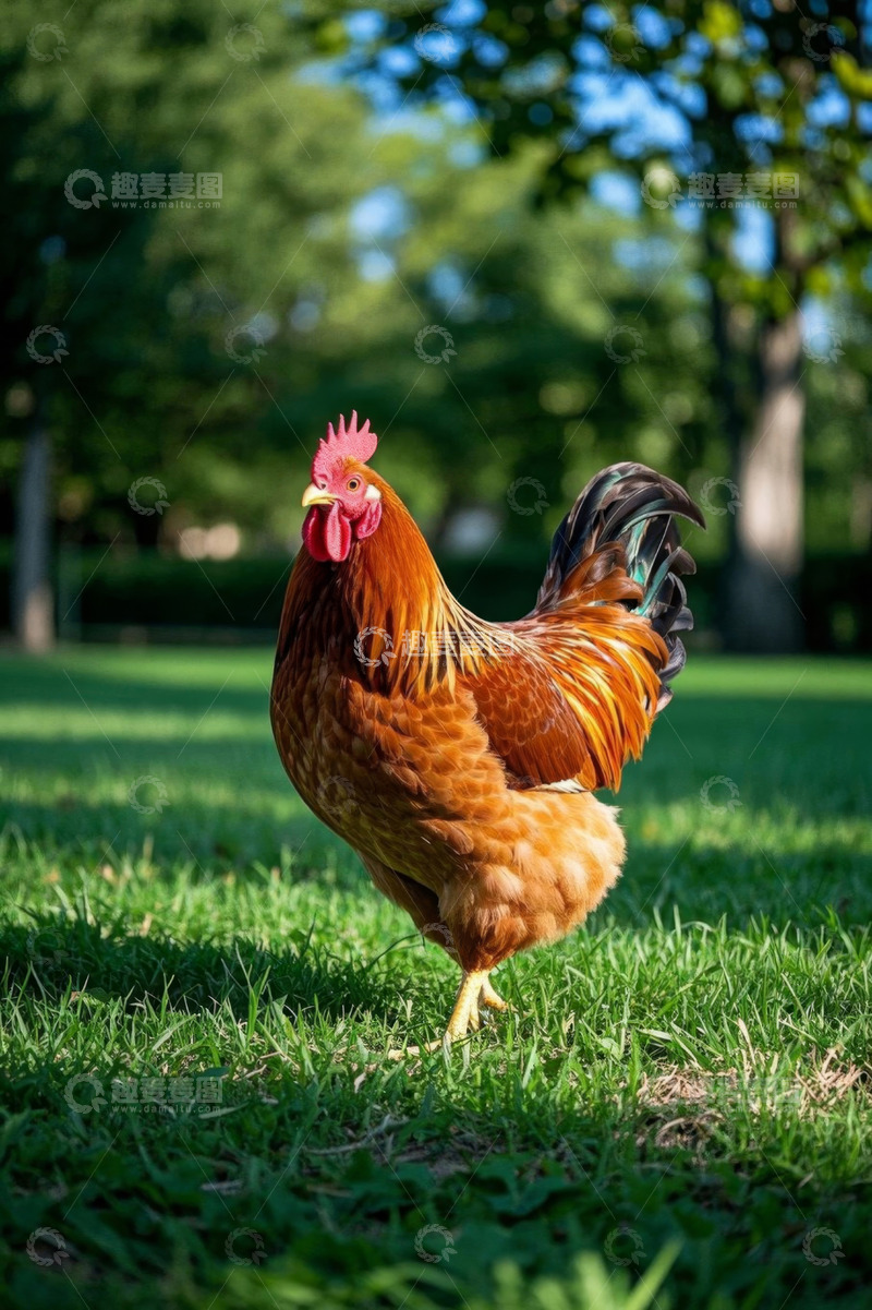 高清大图下载【趣麦麦图】草地上站立的公鸡