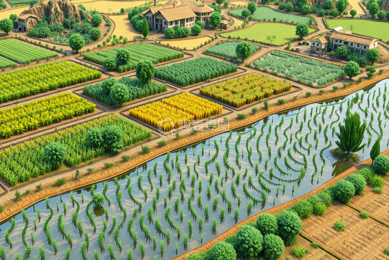 高清大图下载【趣麦麦图】俯瞰田园风光与农田景观