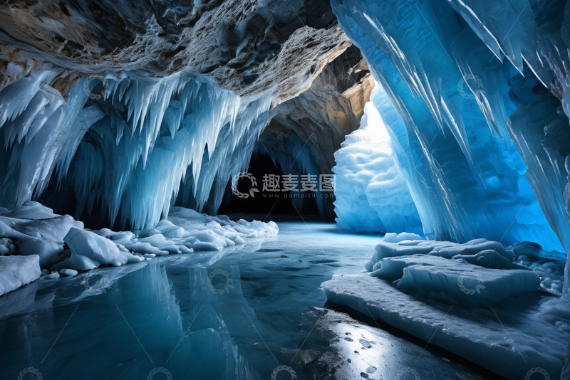 高清大图下载【趣麦麦图】冰洞内的冰柱与冰块景观