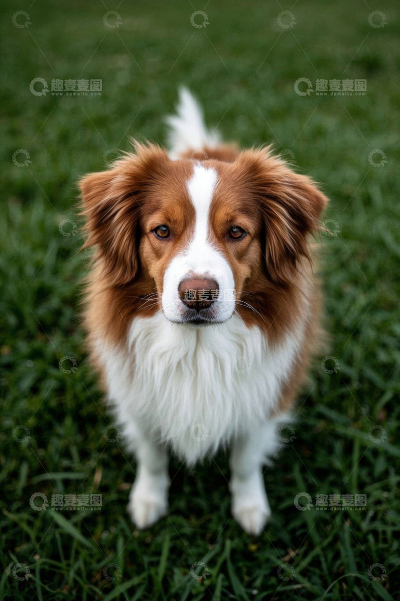 高清大图下载【趣麦麦图】草地上的棕白相间宠物狗