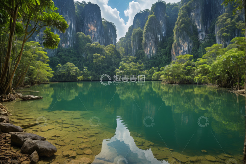 高清大图下载【趣麦麦图】山林间的清澈湖泊风景