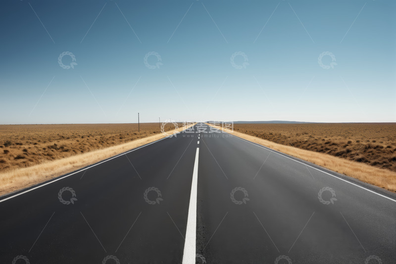 高清大图下载【趣麦麦图】旷野中的笔直公路