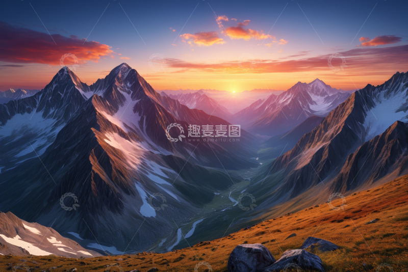 高清大图下载【趣麦麦图】壮丽雪山日出自然风光