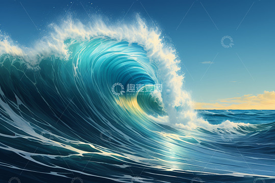 蓝色海洋巨大波浪景观
