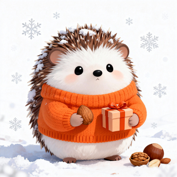 可爱刺猬节日雪景图