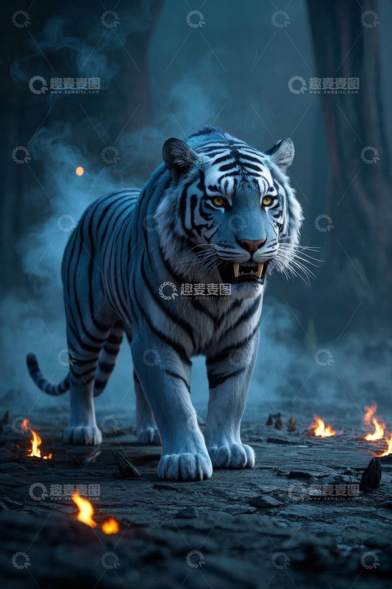 高清大图下载【趣麦麦图】森林中行走的白虎