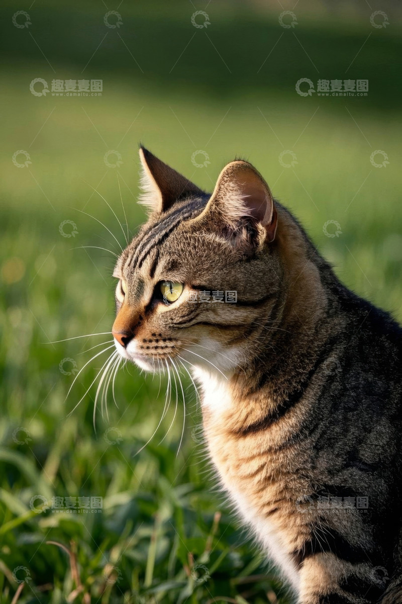 高清大图下载【趣麦麦图】户外草地中的狸花猫特写